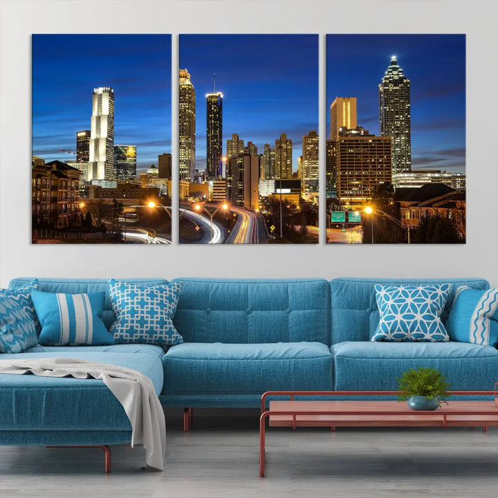 Atlanta City Skyscrapers Night Lights Atlanta Skyline Wall Art Canvas Print