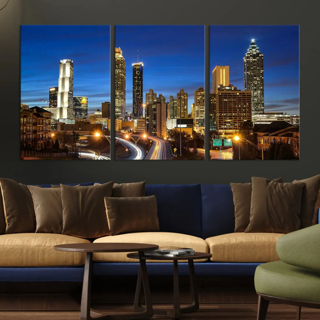 Atlanta City Skyscrapers Night Lights Atlanta Skyline Wall Art Canvas Print