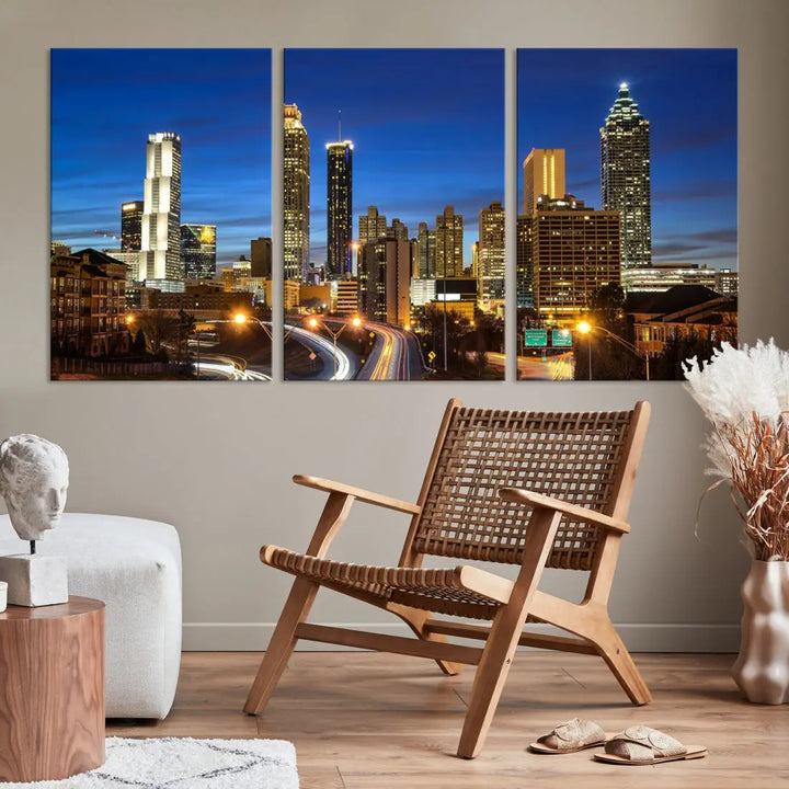 Atlanta City Skyscrapers Night Lights Atlanta Skyline Wall Art Canvas Print