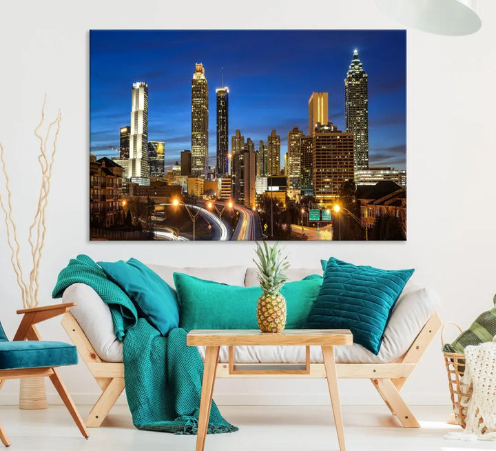 Atlanta City Skyscrapers Night Lights Atlanta Skyline Wall Art Canvas Print