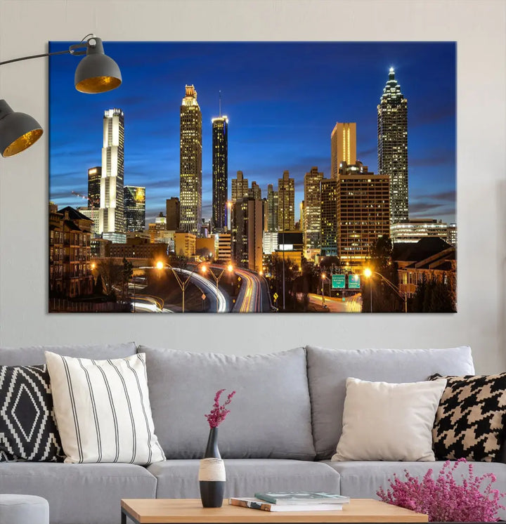 Atlanta City Skyscrapers Night Lights Atlanta Skyline Wall Art Canvas Print