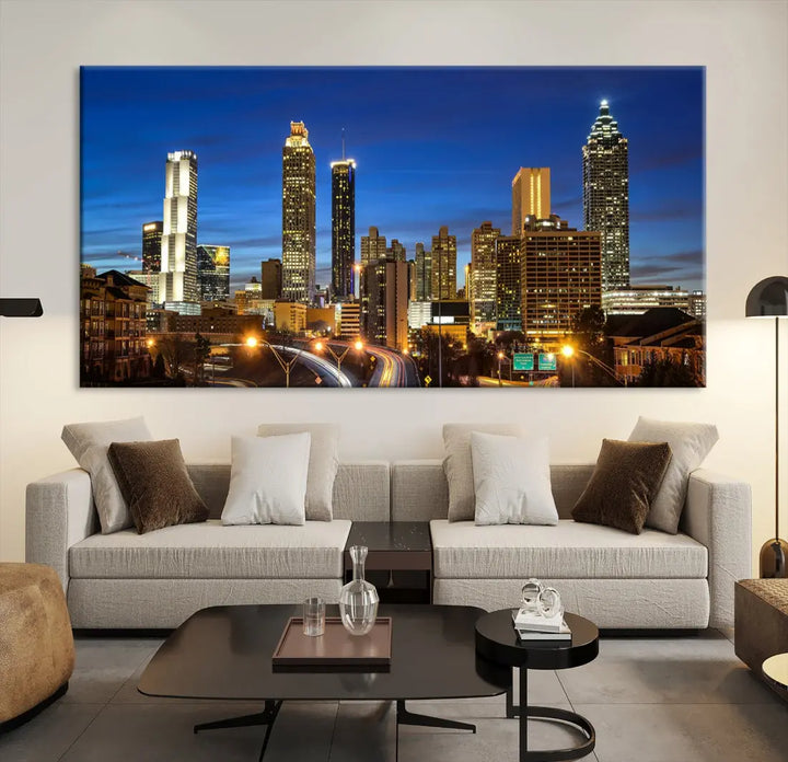 Atlanta City Skyscrapers Night Lights Atlanta Skyline Wall Art Canvas Print