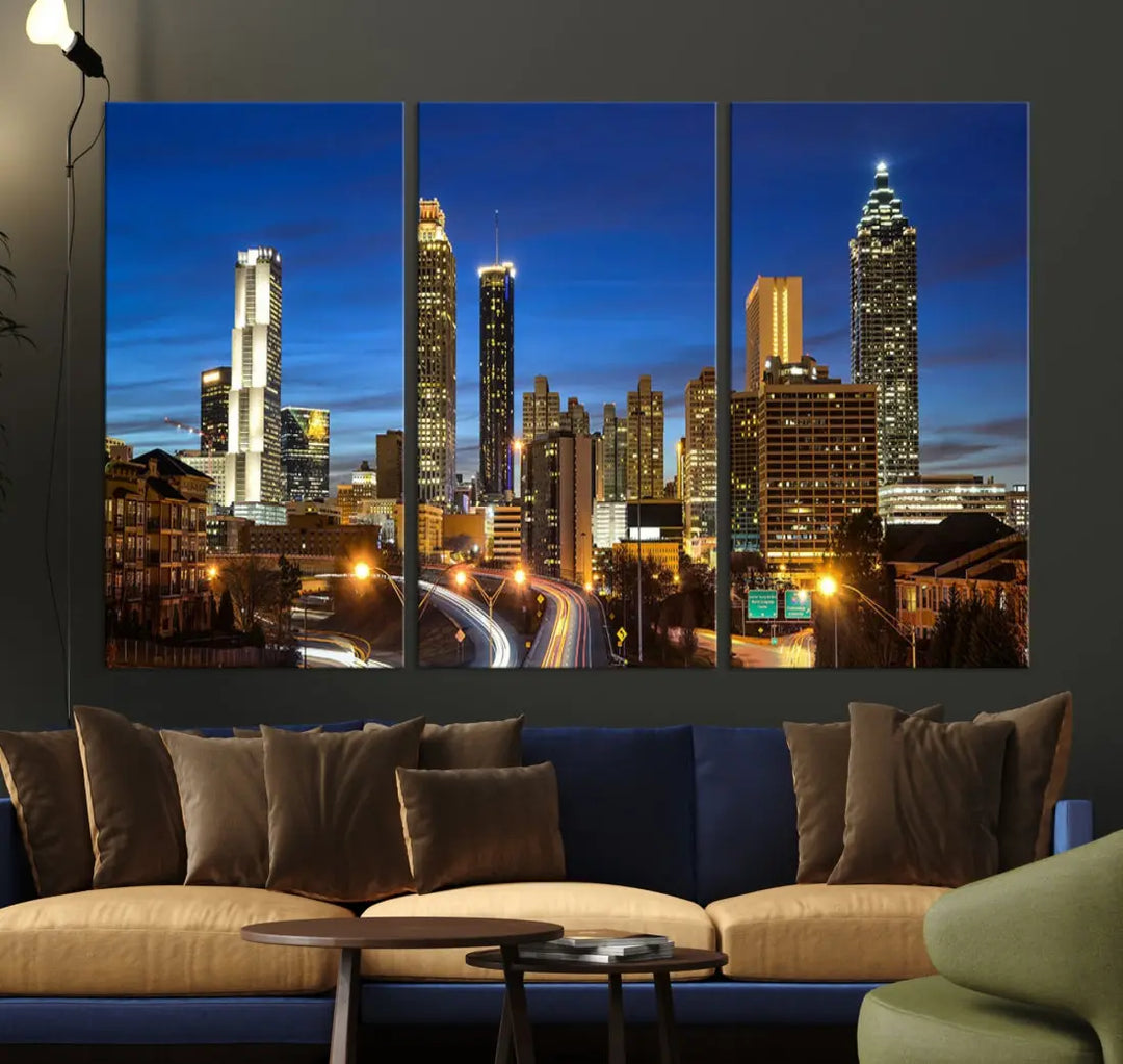 Atlanta City Skyscrapers Night Lights Atlanta Skyline Wall Art Canvas Print