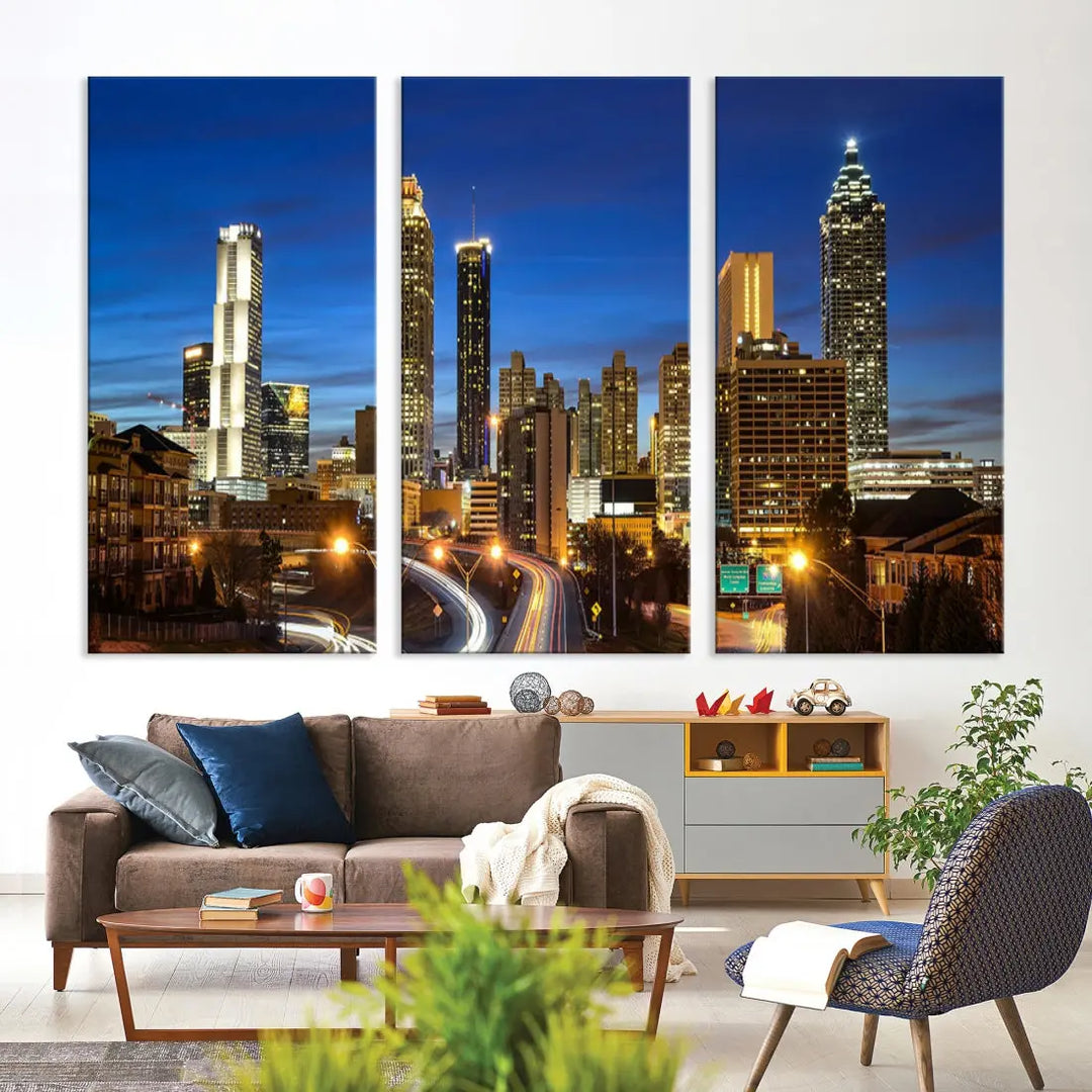 Atlanta City Skyscrapers Night Lights Atlanta Skyline Wall Art Canvas Print