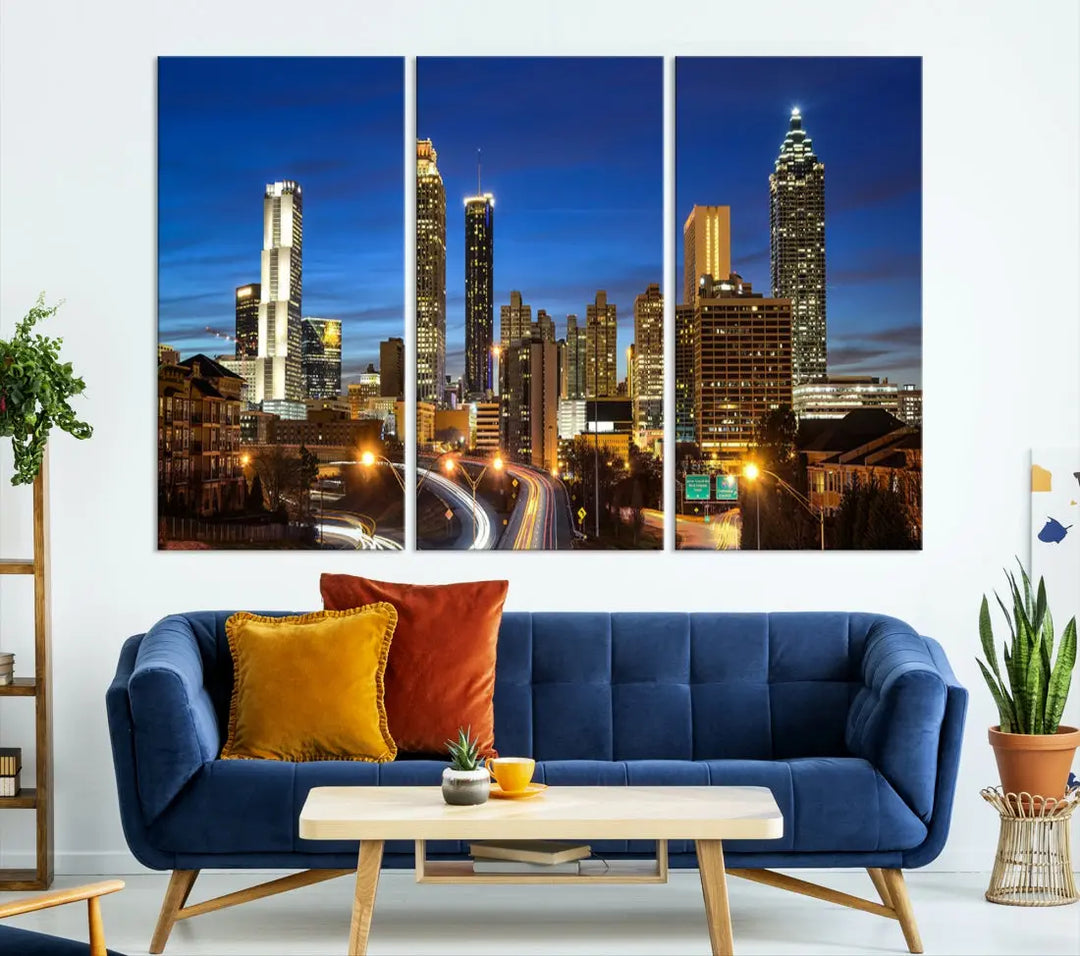 Atlanta City Skyscrapers Night Lights Atlanta Skyline Wall Art Canvas Print