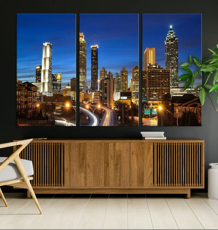 Atlanta City Skyscrapers Night Lights Atlanta Skyline Wall Art Canvas Print