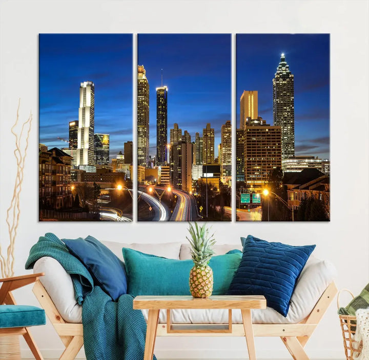 Atlanta City Skyscrapers Night Lights Atlanta Skyline Wall Art Canvas Print