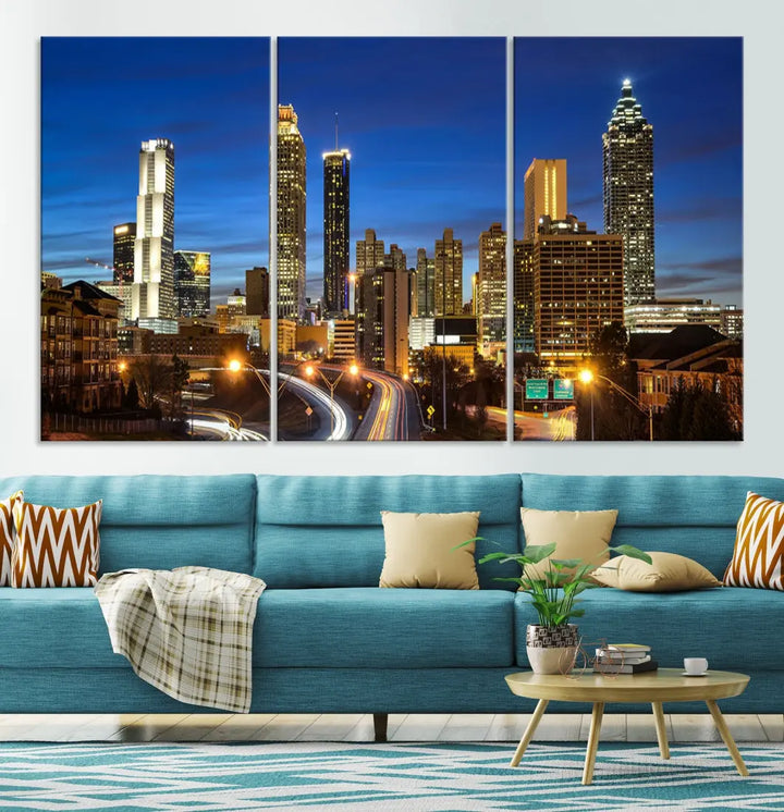 Atlanta City Skyscrapers Night Lights Atlanta Skyline Wall Art Canvas Print