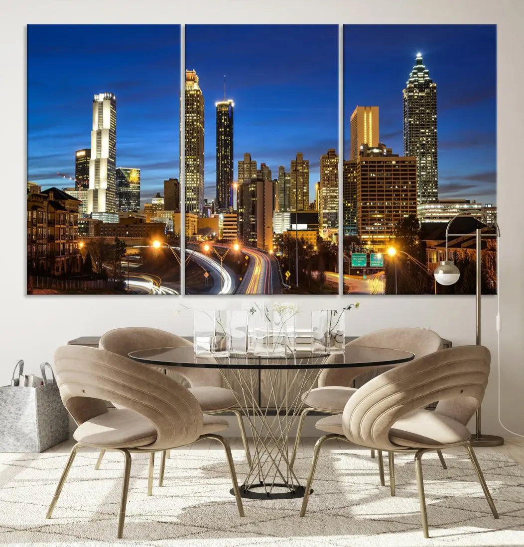 Atlanta City Skyscrapers Night Lights Atlanta Skyline Wall Art Canvas Print