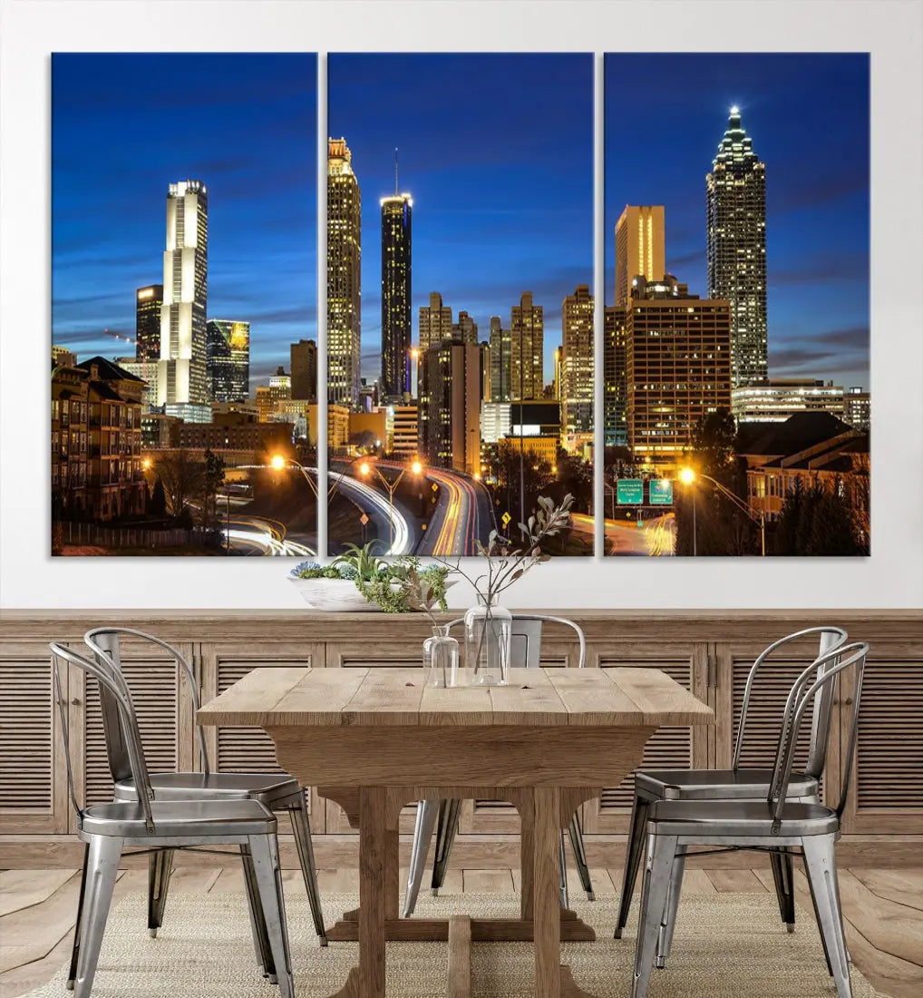 Atlanta City Skyscrapers Night Lights Atlanta Skyline Wall Art Canvas Print