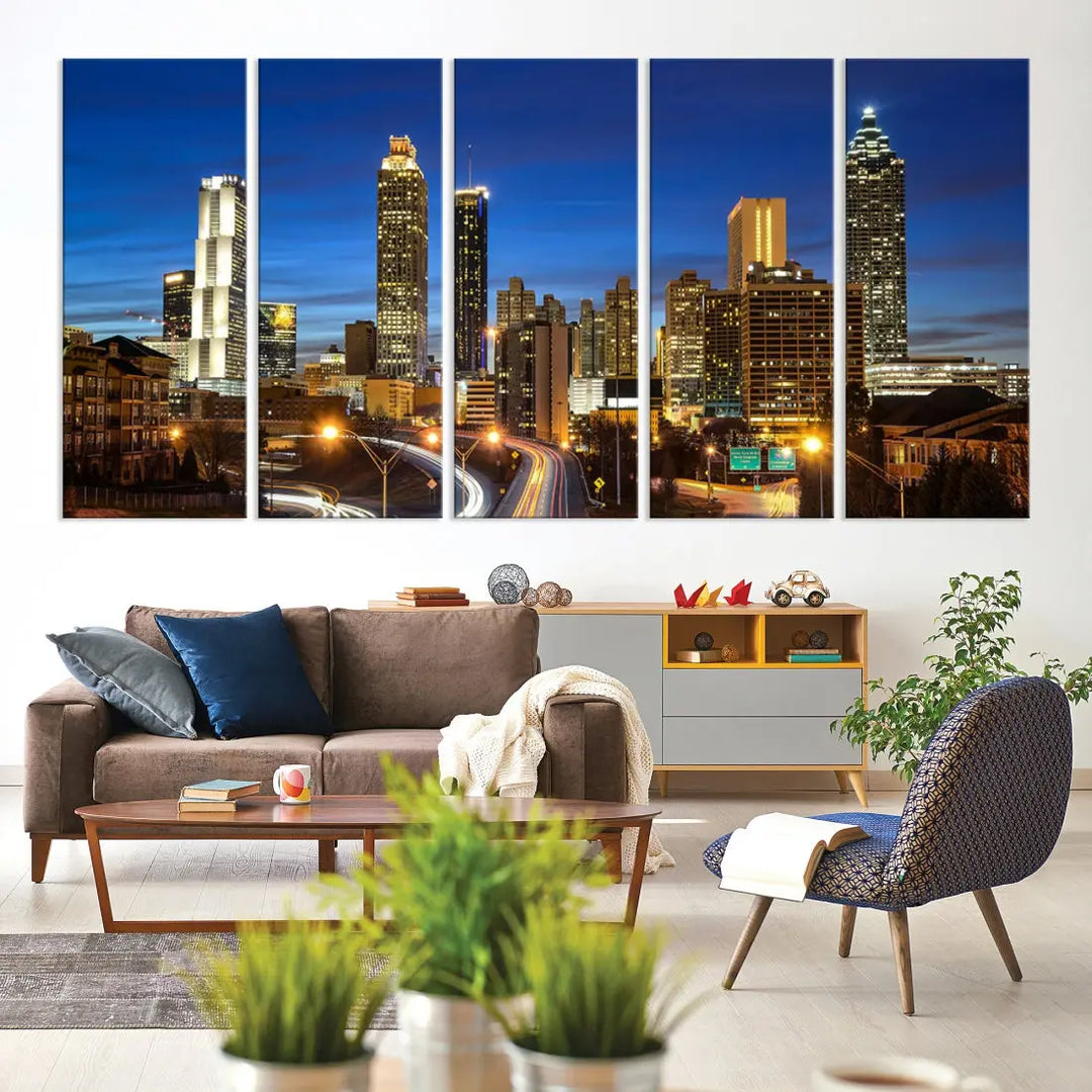 Atlanta City Skyscrapers Night Lights Atlanta Skyline Wall Art Canvas Print