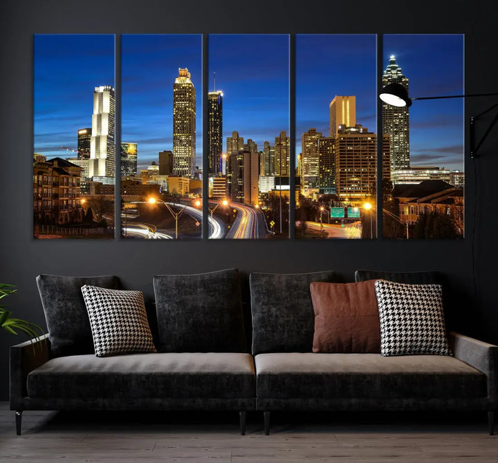 Atlanta City Skyscrapers Night Lights Atlanta Skyline Wall Art Canvas Print