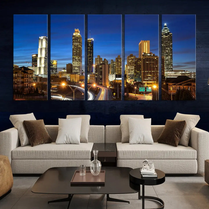 Atlanta City Skyscrapers Night Lights Atlanta Skyline Wall Art Canvas Print