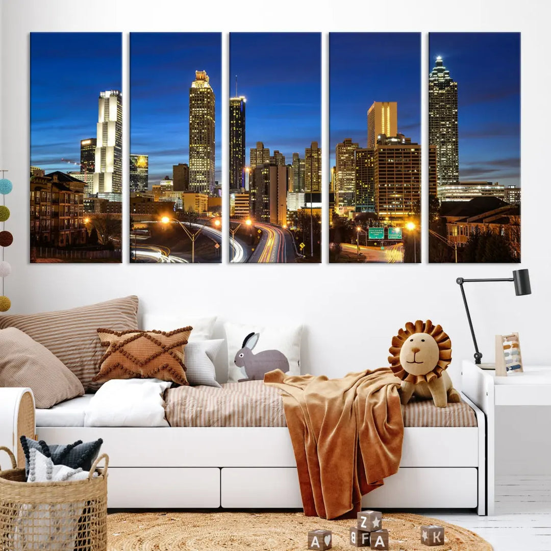 Atlanta City Skyscrapers Night Lights Atlanta Skyline Wall Art Canvas Print