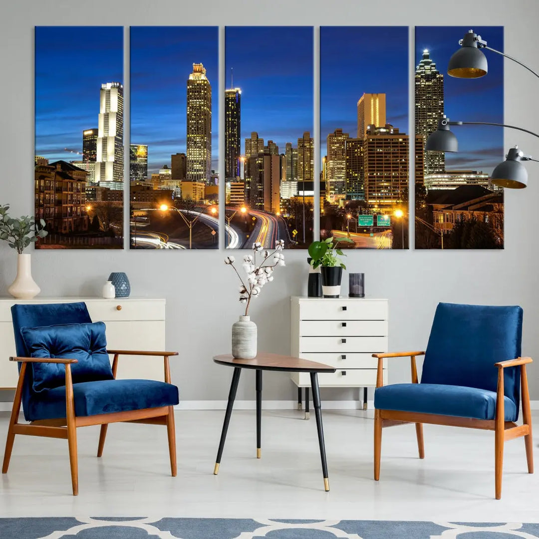 Atlanta City Skyscrapers Night Lights Atlanta Skyline Wall Art Canvas Print