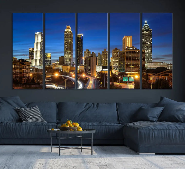 Atlanta City Skyscrapers Night Lights Atlanta Skyline Wall Art Canvas Print