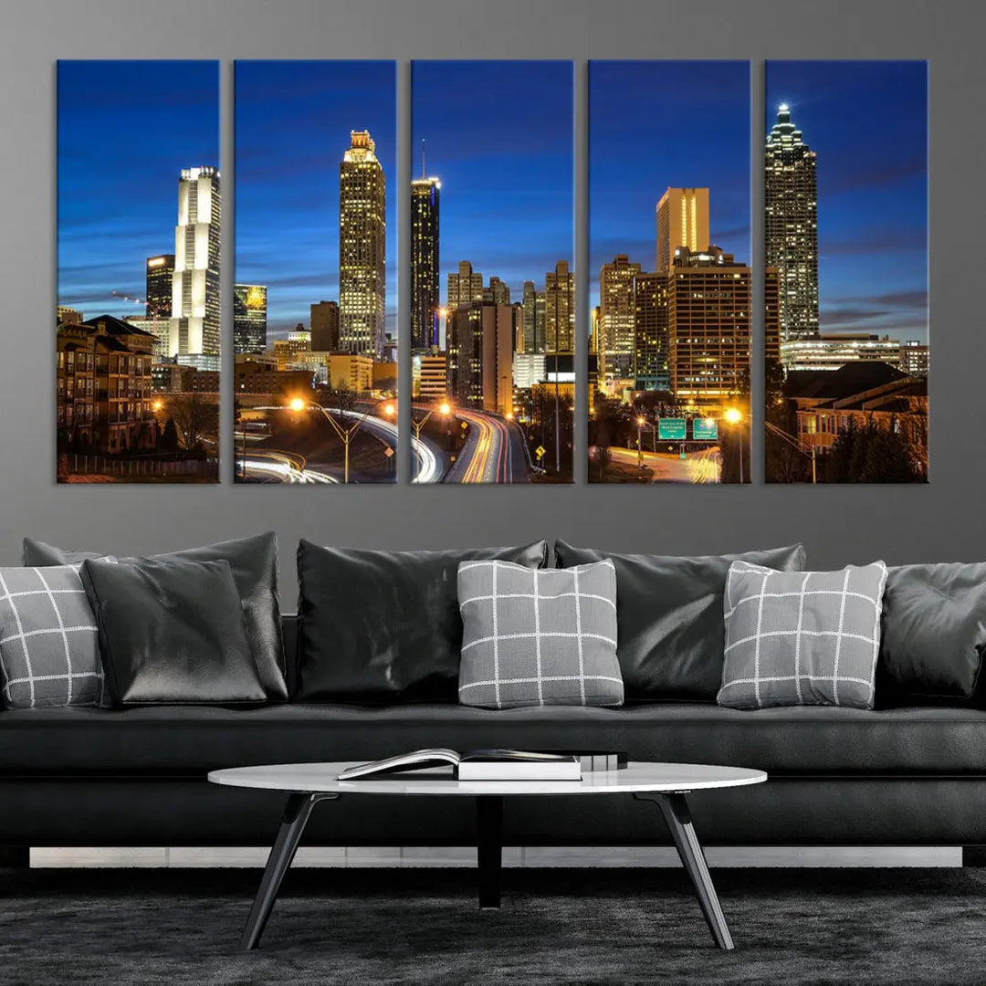 Atlanta City Skyscrapers Night Lights Atlanta Skyline Wall Art Canvas Print