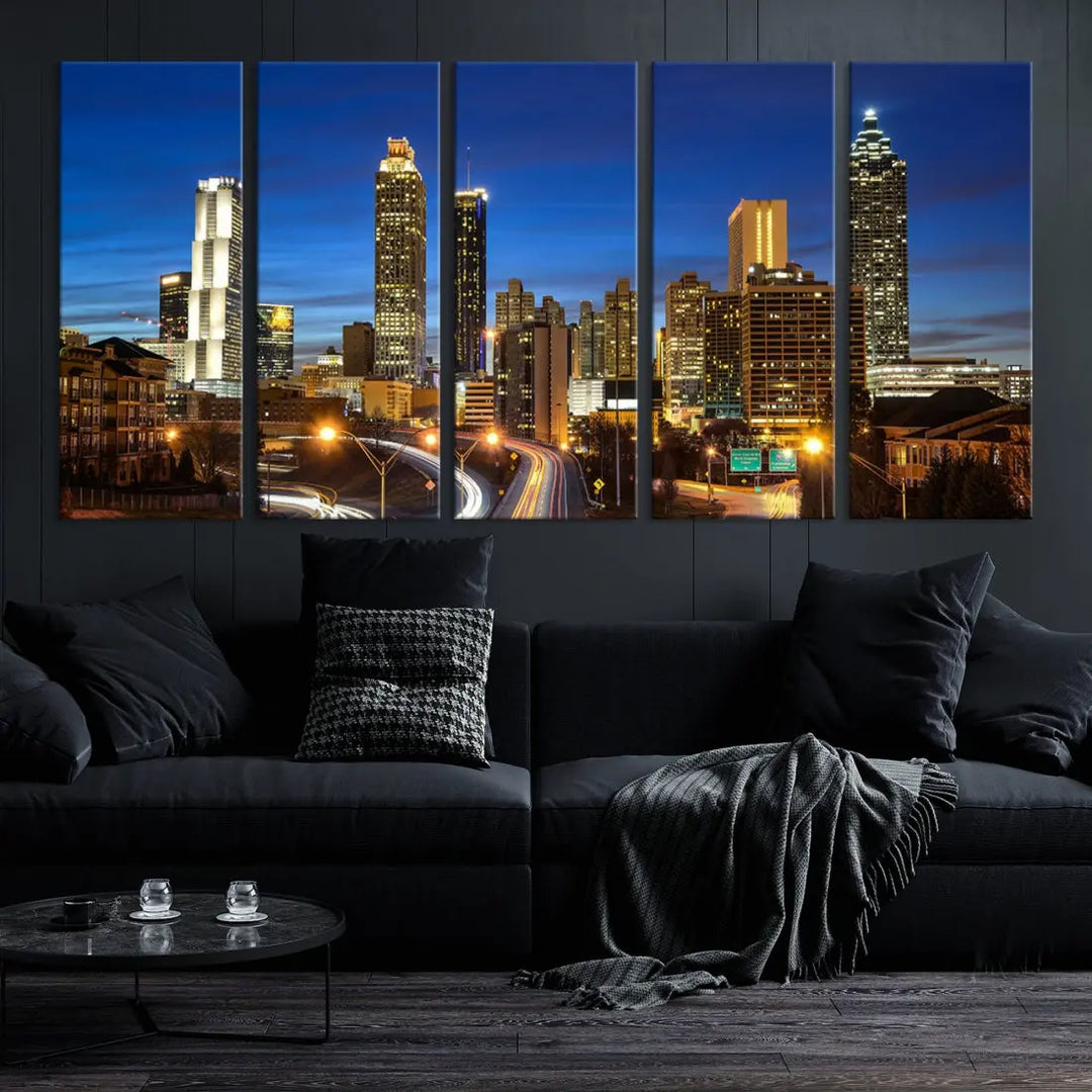 Atlanta City Skyscrapers Night Lights Atlanta Skyline Wall Art Canvas Print