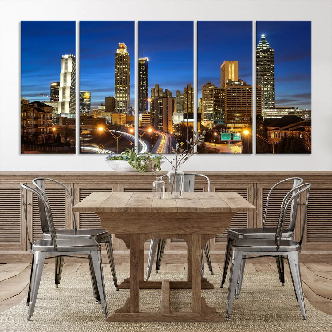 Atlanta City Skyscrapers Night Lights Atlanta Skyline Wall Art Canvas Print