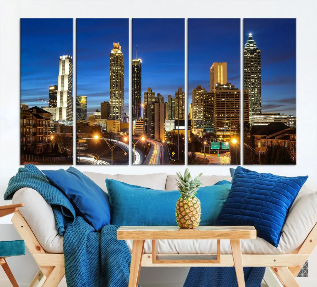 Atlanta City Skyscrapers Night Lights Atlanta Skyline Wall Art Canvas Print