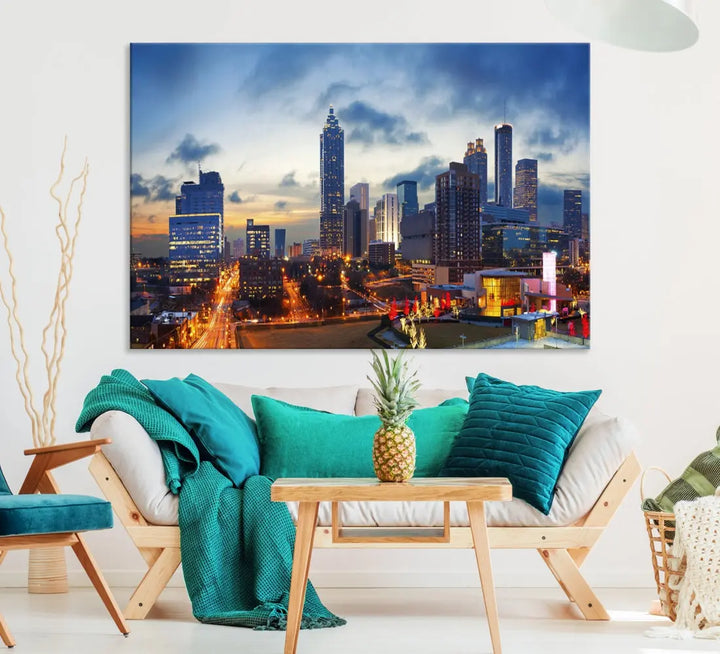 Atlanta City at Sunset Blue Skyline Wall Art Cityscape Canvas Print