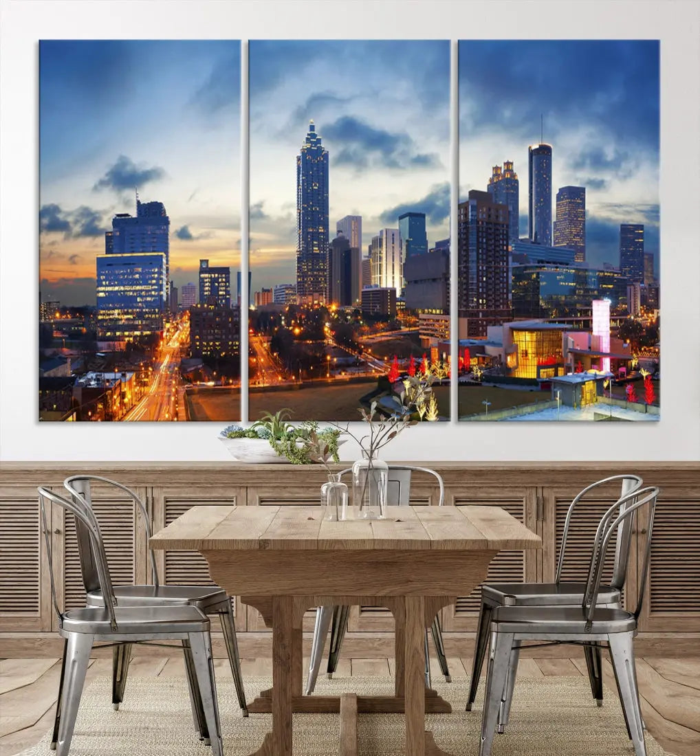 Atlanta City at Sunset Blue Skyline Wall Art Cityscape Canvas Print