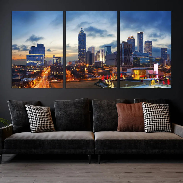 Atlanta City at Sunset Blue Skyline Wall Art Cityscape Canvas Print