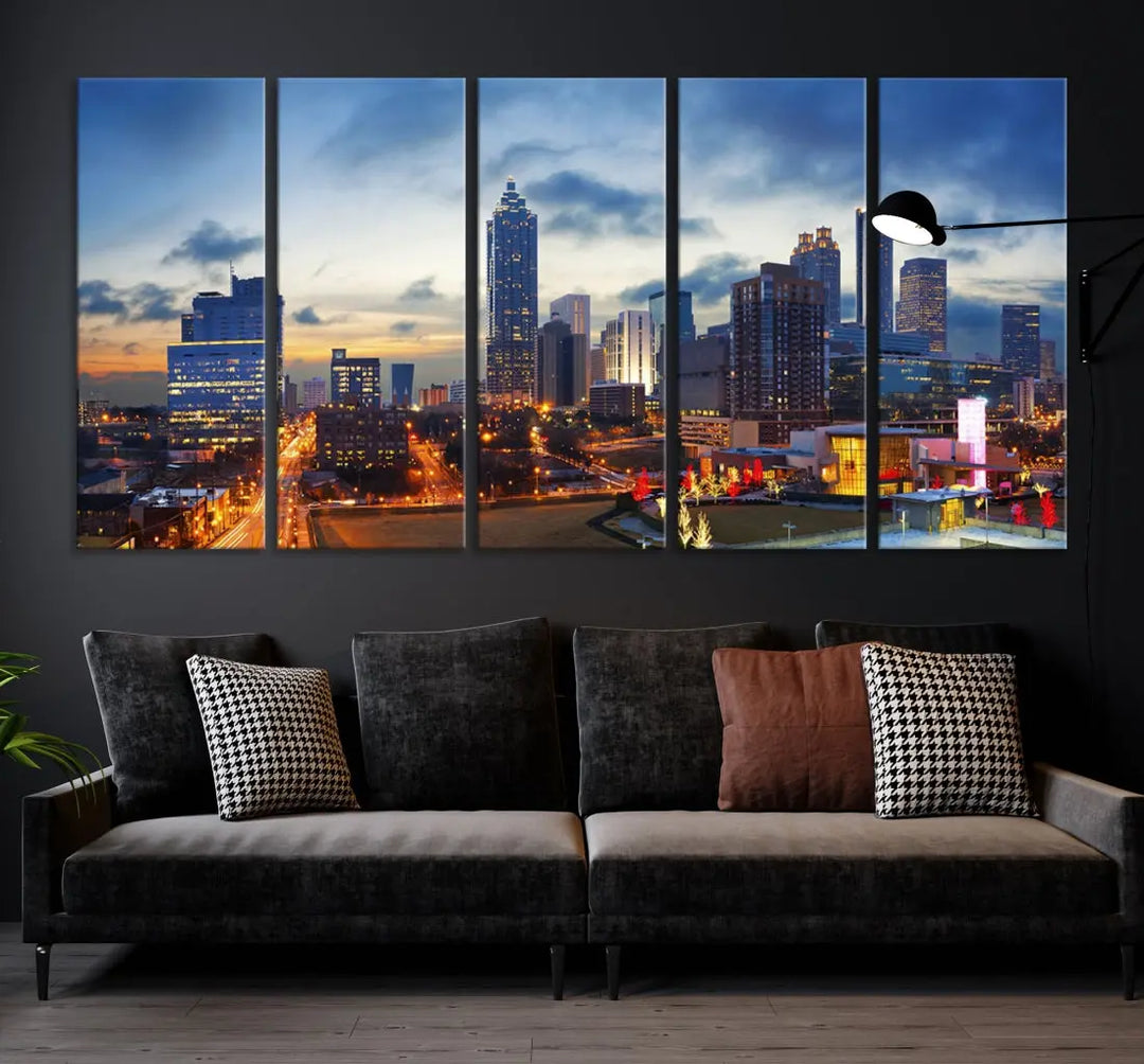 Atlanta City at Sunset Blue Skyline Wall Art Cityscape Canvas Print