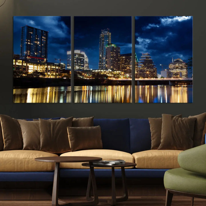 Austin City Blue Night Skyline Wall Art Print Cityscape Canvas Wall Decor