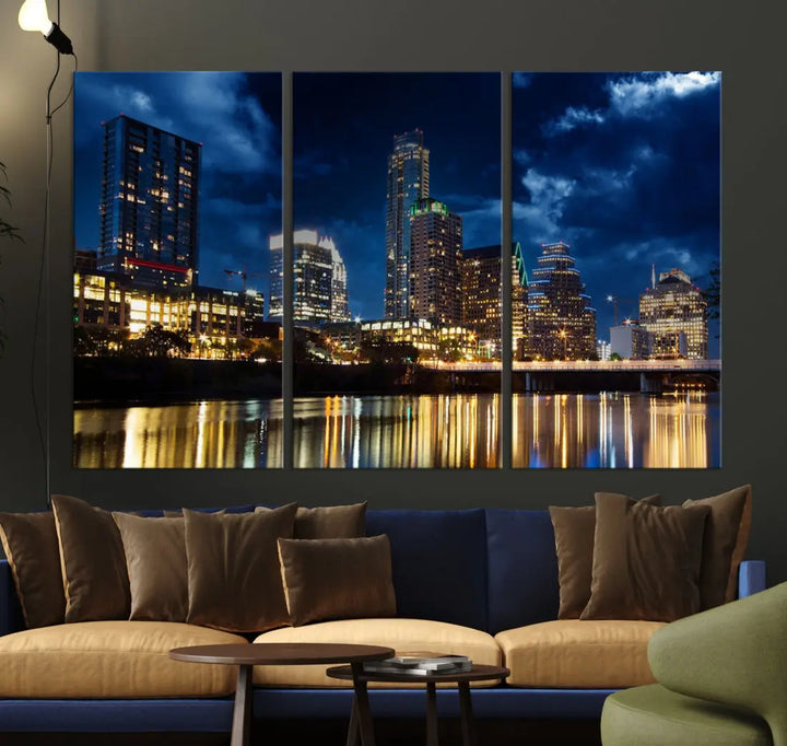 Austin City Blue Night Skyline Wall Art Print Cityscape Canvas Wall Decor