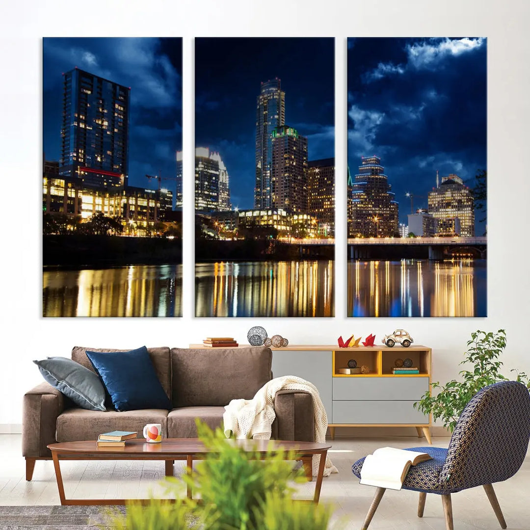 Austin City Blue Night Skyline Wall Art Print Cityscape Canvas Wall Decor