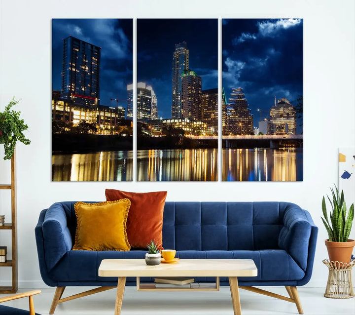 Austin City Blue Night Skyline Wall Art Print Cityscape Canvas Wall Decor