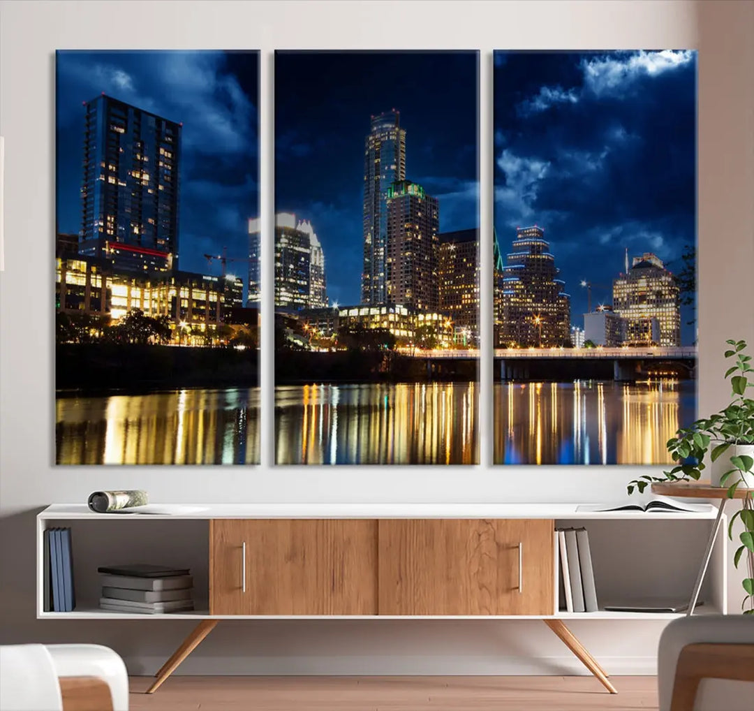 Austin City Blue Night Skyline Wall Art Print Cityscape Canvas Wall Decor