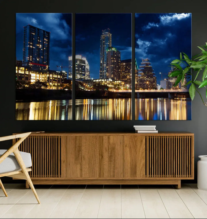 Austin City Blue Night Skyline Wall Art Print Cityscape Canvas Wall Decor