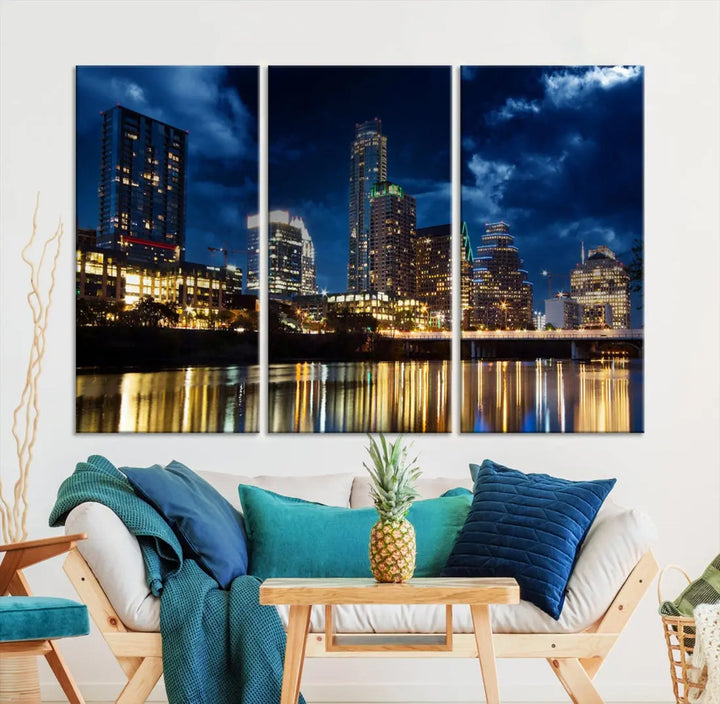 Austin City Blue Night Skyline Wall Art Print Cityscape Canvas Wall Decor