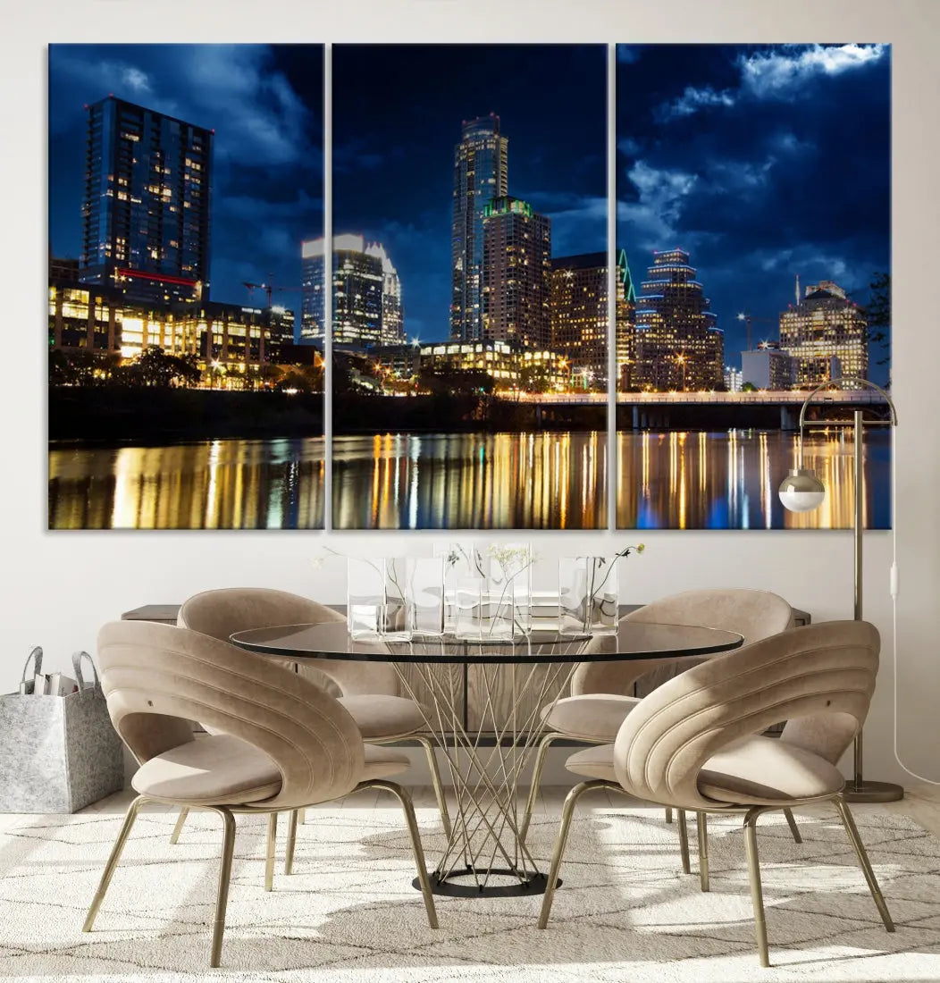 Austin City Blue Night Skyline Wall Art Print Cityscape Canvas Wall Decor