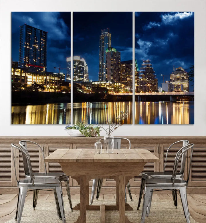 Austin City Blue Night Skyline Wall Art Print Cityscape Canvas Wall Decor