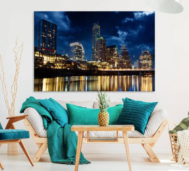 Austin City Blue Night Skyline Wall Art Print Cityscape Canvas Wall Decor