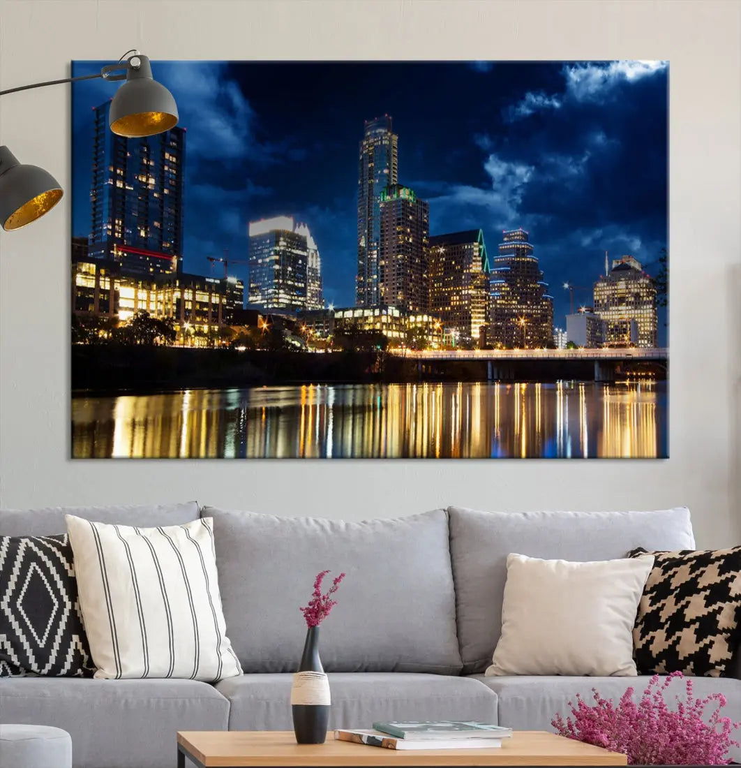 Austin City Blue Night Skyline Wall Art Print Cityscape Canvas Wall Decor