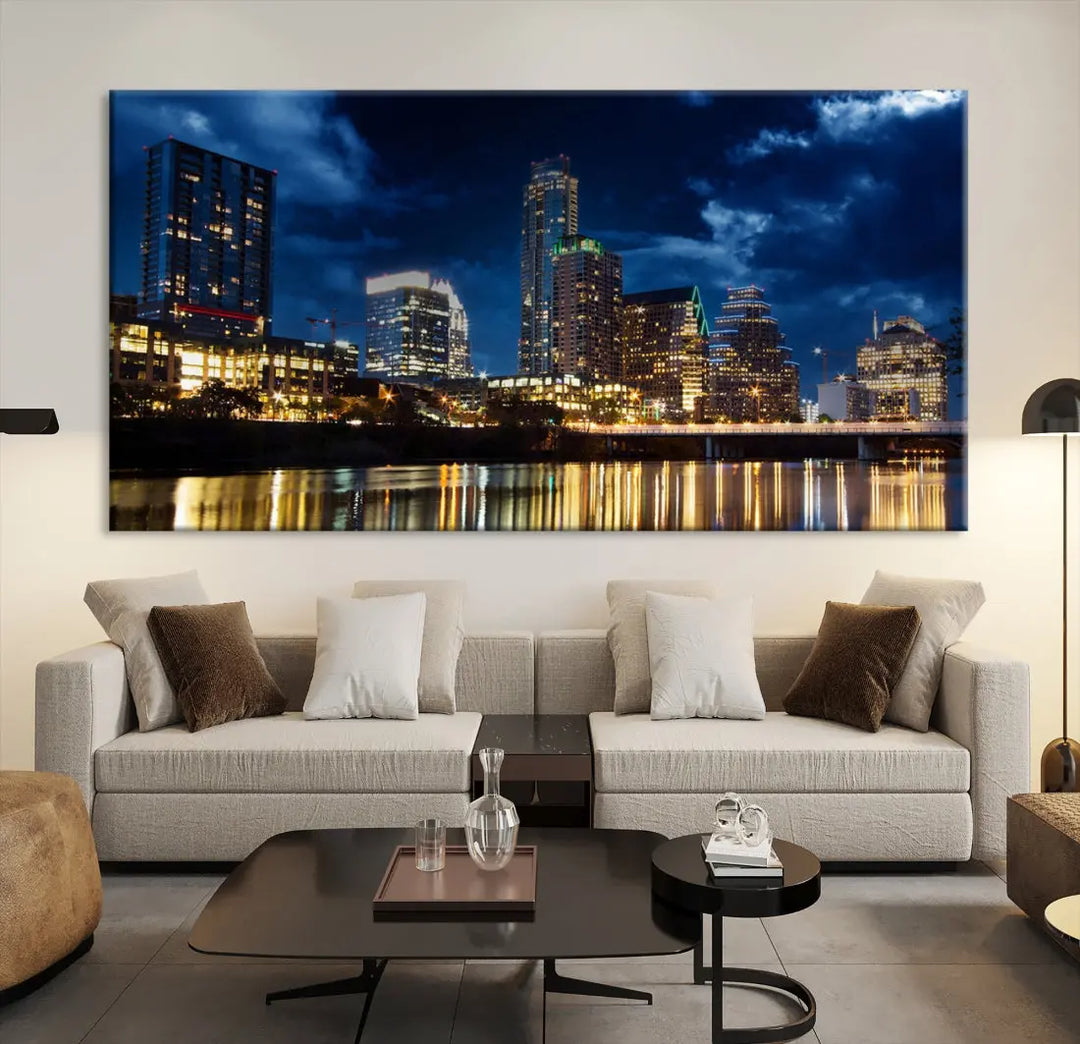 Austin City Blue Night Skyline Wall Art Print Cityscape Canvas Wall Decor