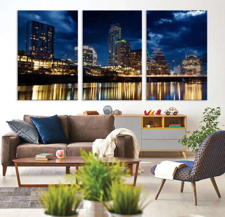 Austin City Blue Night Skyline Wall Art Print Cityscape Canvas Wall Decor