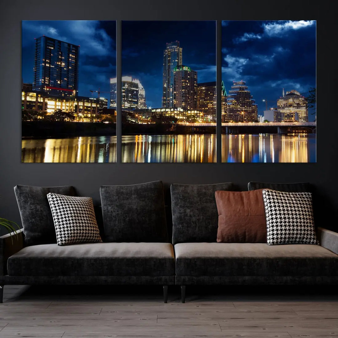 Austin City Blue Night Skyline Wall Art Print Cityscape Canvas Wall Decor