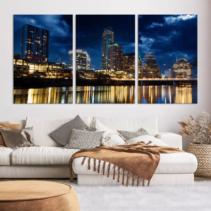 Austin City Blue Night Skyline Wall Art Print Cityscape Canvas Wall Decor