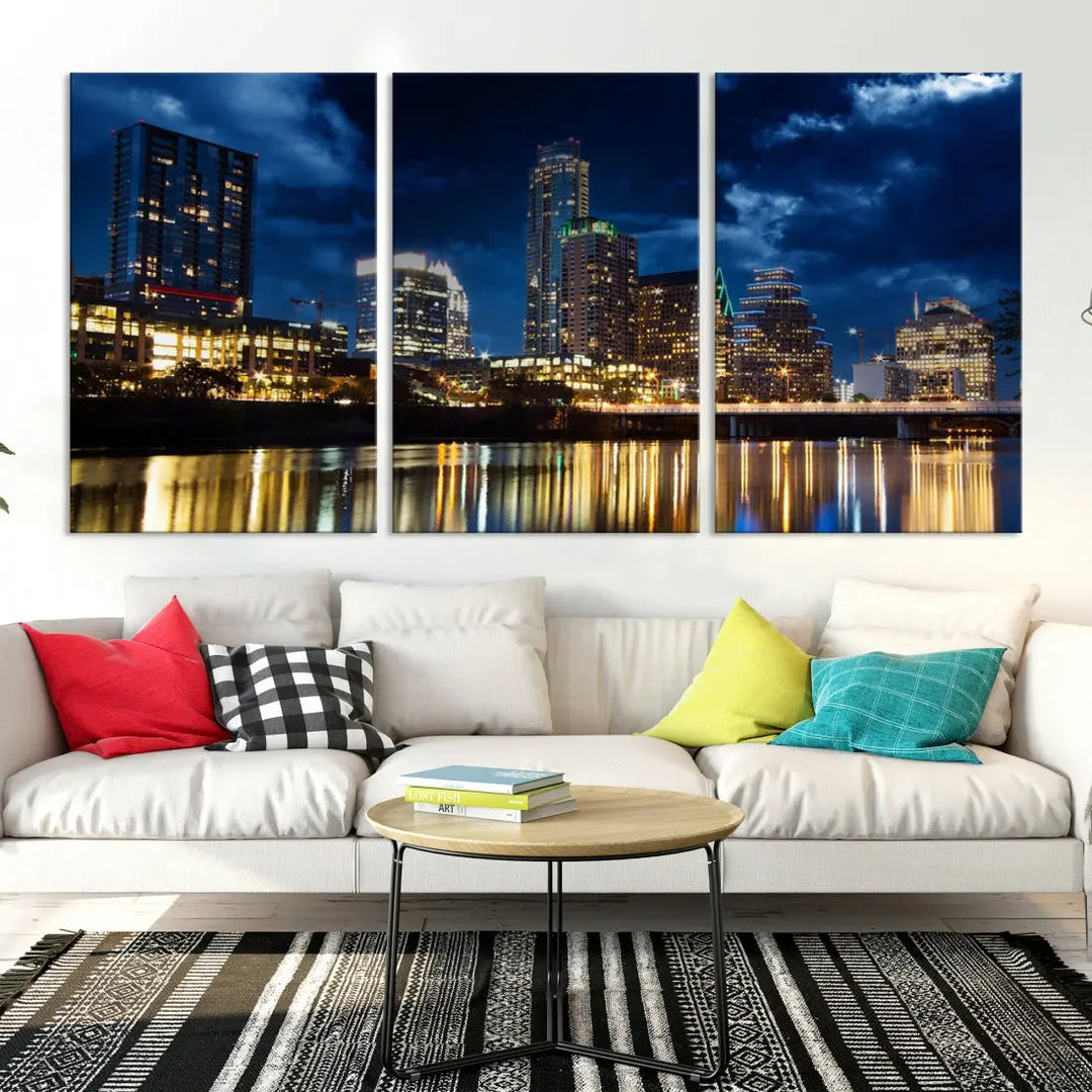 Austin City Blue Night Skyline Wall Art Print Cityscape Canvas Wall Decor