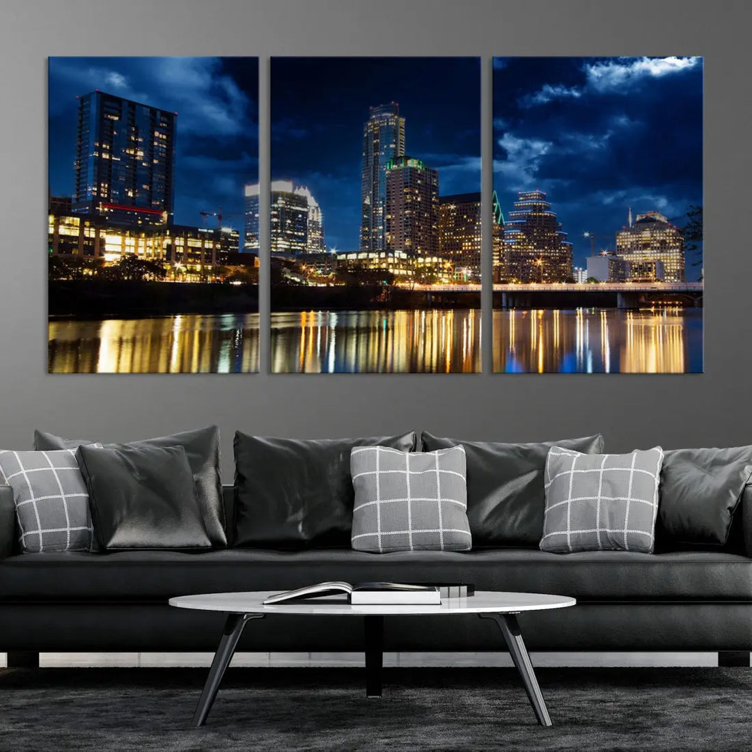 Austin City Blue Night Skyline Wall Art Print Cityscape Canvas Wall Decor