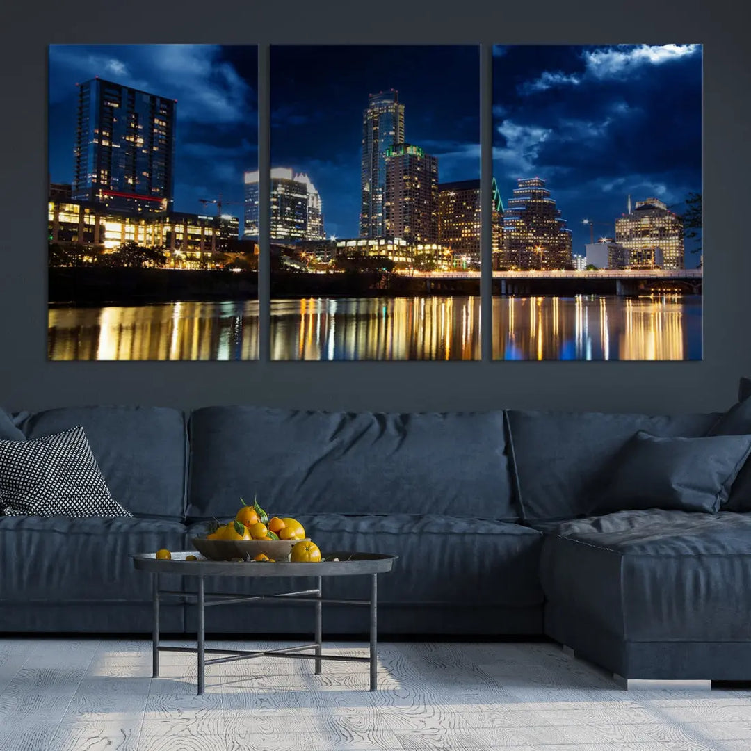 Austin City Blue Night Skyline Wall Art Print Cityscape Canvas Wall Decor