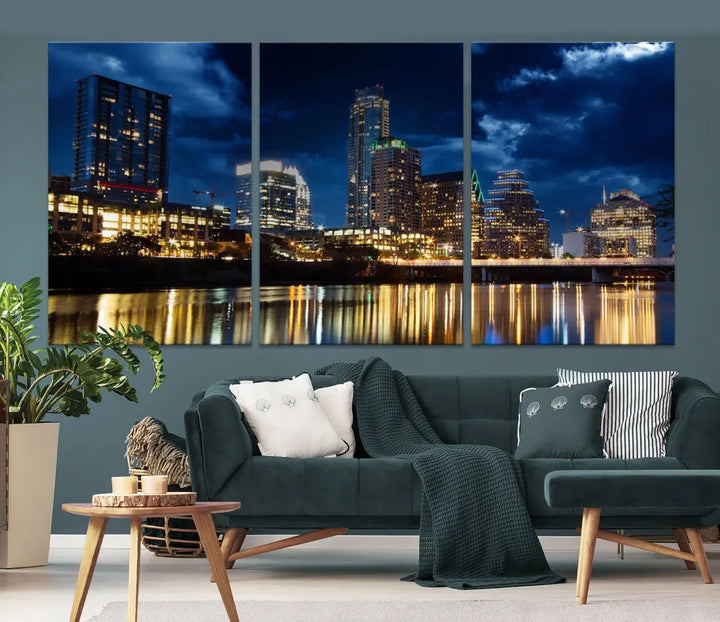 Austin City Blue Night Skyline Wall Art Print Cityscape Canvas Wall Decor