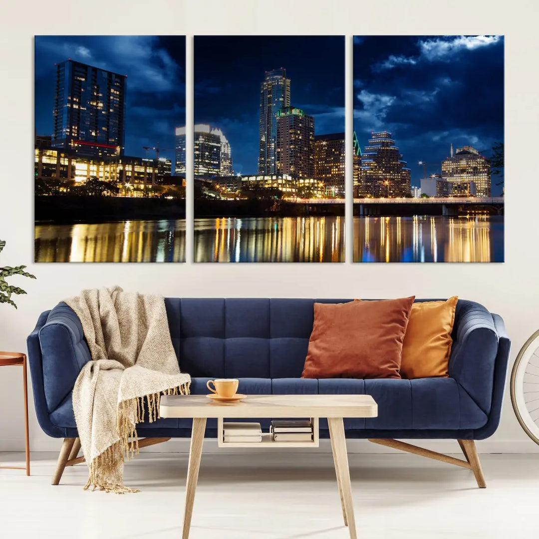 Austin City Blue Night Skyline Wall Art Print Cityscape Canvas Wall Decor