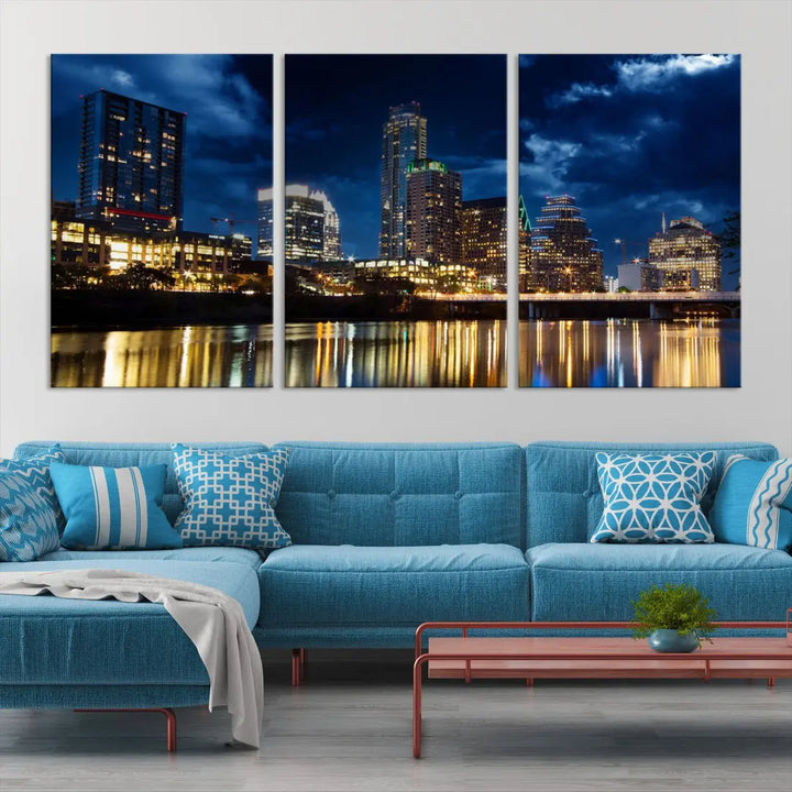 Austin City Blue Night Skyline Wall Art Print Cityscape Canvas Wall Decor