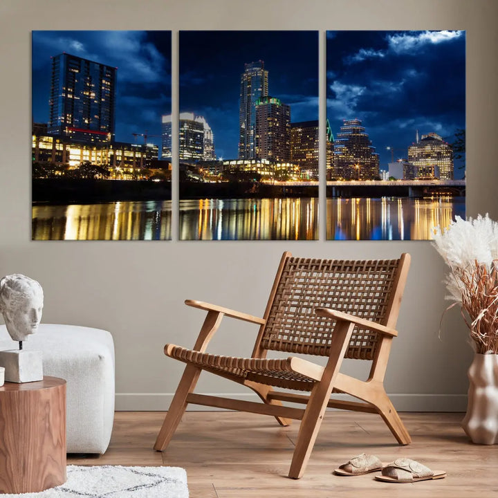 Austin City Blue Night Skyline Wall Art Print Cityscape Canvas Wall Decor